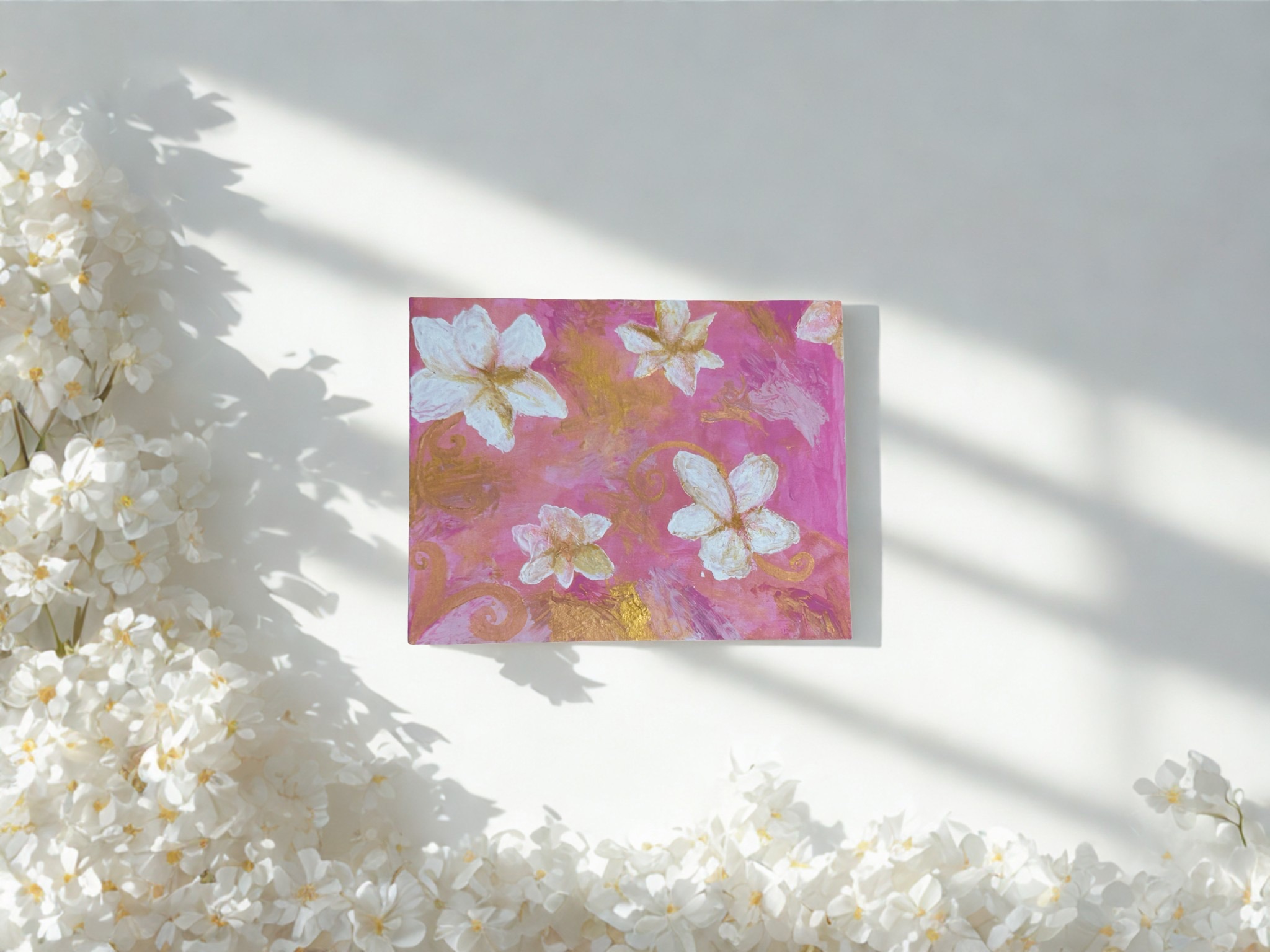 Pink floral artwork by Kalli